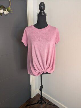 Bobeau Pink Knot-Front Short-Sleeve Top - Small